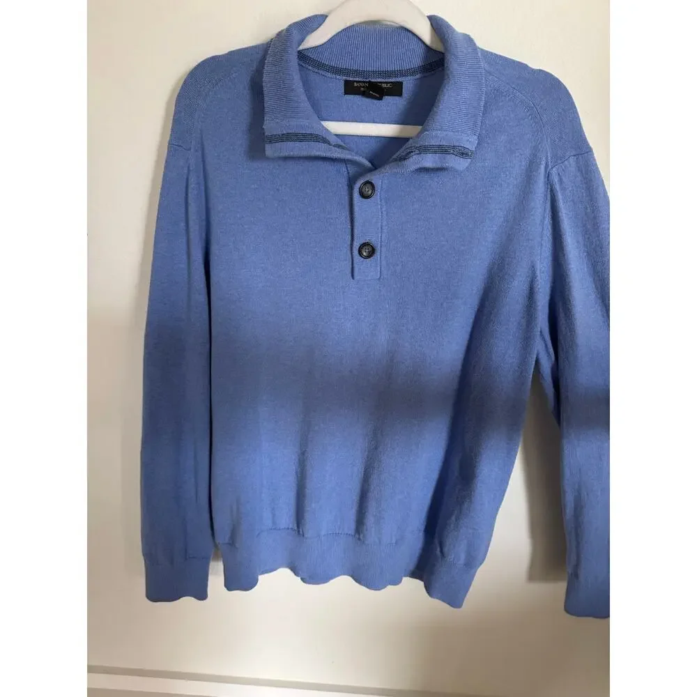 Banana Republic Cotton Cashmere Quarter‎ Button Up Men's Heavy Knit Size XL Blue